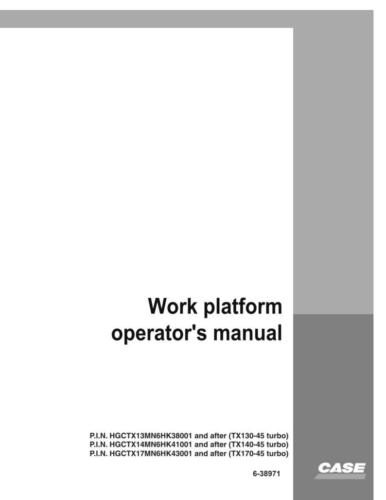May include: A white manual titled "Work platform operator's manual" with black text. The manual includes part identification numbers and the CASE logo in the bottom right corner. The background is white with a gray vertical stripe.