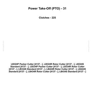 May include: A white document featuring the Case IH Agriculture logo, detailing Power Take-Off (PTO) and Clutches specifications. Lists model numbers for Packer Cutter and Rotor Cutter models.