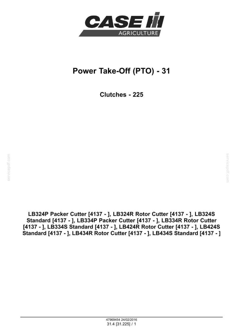 May include: A white document featuring the Case IH Agriculture logo, detailing Power Take-Off (PTO) and Clutches specifications. Lists model numbers for Packer Cutter and Rotor Cutter models.