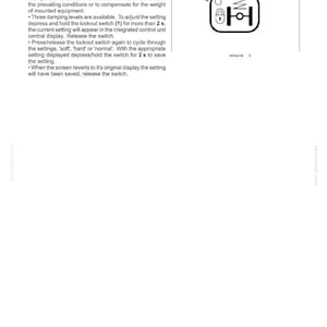 May include: A technical manual page titled 6-WORKING OPERATIONS, Adjusting the Suspension Setting. It includes instructions for tractor suspension damping and a diagram labeled 1 showing a lockout switch icon with a spring and lock symbol.