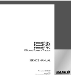 May include: A white service manual with the text "Farmall 55C, 65C, 75C, Efficient Power - Tractor, SERVICE MANUAL". The Case IH Agriculture logo is in the bottom right corner. Part number 51505329.