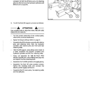 Puede incluir: Una p&aacute;gina de manual que detalla los sistemas hidr&aacute;ulicos, con diagramas e instrucciones de mantenimiento. El texto incluye pasos para quitar y volver a colocar componentes, con advertencias de seguridad. El diagrama muestra piezas numeradas de un sistema mec&aacute;nico.