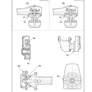 May include: Technical diagram of Carraro sealing compounds and adhesives, featuring detailed illustrations of mechanical components. The diagram includes labels such as A1, B1, B2, and C2, with model numbers CA150145 and CA147194. The document is labeled "Technical Features".