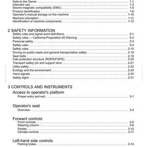 May include: A page from a manual titled "Contents." The document is divided into sections including General Information, Safety Information, and Controls and Instruments. Text is black on a white background.