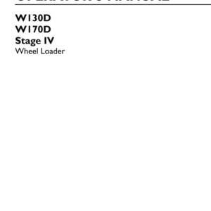 May include: An operator's manual for a New Holland Construction W130D and W170D Stage IV wheel loader. The white cover features black text, including the part number 48113296, first edition English, and the date September 2017 at the bottom.