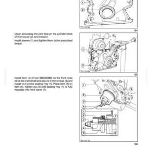 May include: Diagrams from a manual showing engine components and assembly instructions. The diagrams are labeled with numbers and arrows, illustrating the steps for assembling various engine parts, including sealing rings and screws. The text reads "SECTION 10 - ENGINE".