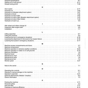Puede incluir: Una p&aacute;gina detallada de un manual, con un &iacute;ndice de contenidos con varios temas de operaci&oacute;n y mantenimiento de m&aacute;quinas. El texto es negro sobre un fondo blanco, con t&iacute;tulos de secci&oacute;n y n&uacute;meros de p&aacute;gina.