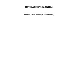 Może przedstawiać: Biała instrukcja obsługi sprzętu New Holland Construction. Okładka zawiera logo New Holland Construction, tekst OPERATOR'S MANUAL, model W190B Z-bar, numer N7AE14000 oraz datę wrzesień 2017.