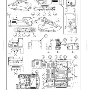 May include: An engineering diagram of a CASE excavator, featuring multiple views and detailed component labels. The diagram includes side profiles, front views, and internal component layouts, with the text "2 - SAFETY INFORMATION" at the top.
