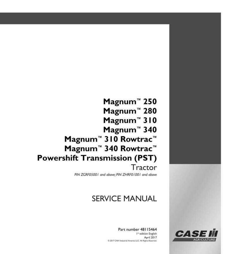 May include: A white service manual with the text "Magnum" and "Powershift Transmission (PST)". The manual includes model numbers 250, 280, 310, 340, and Rowtrac versions. The Case IH Agriculture logo is in the lower right corner.