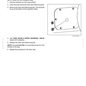 May include: A page from a maintenance manual detailing the final drive chain tank oil check for SR175 and SV185 models. The diagram shows the location of the fill/level plug and inspection orifice.