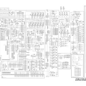 Peut inclure: Sch&eacute;ma &eacute;lectrique noir et blanc d&eacute;taill&eacute; pour une excavatrice CX160B/CX180B. Le diagramme pr&eacute;sente de nombreux composants interconnect&eacute;s, des lignes et des symboles, avec des &eacute;tiquettes de texte et une l&eacute;gende. Le titre "ELECTRICAL SCHEMATIC" est visible.