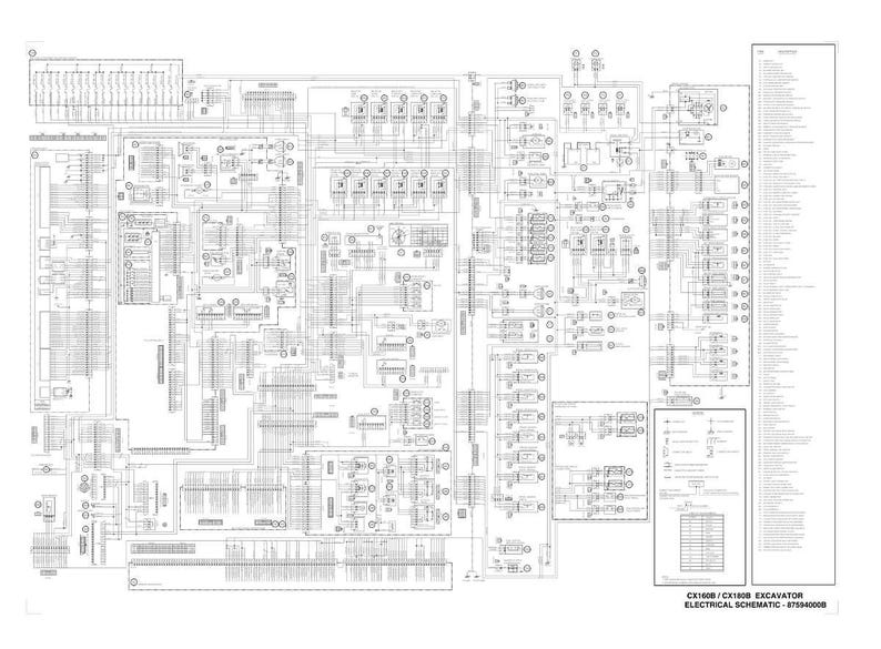 Peut inclure: Sch&eacute;ma &eacute;lectrique noir et blanc d&eacute;taill&eacute; pour une excavatrice CX160B/CX180B. Le diagramme pr&eacute;sente de nombreux composants interconnect&eacute;s, des lignes et des symboles, avec des &eacute;tiquettes de texte et une l&eacute;gende. Le titre "ELECTRICAL SCHEMATIC" est visible.