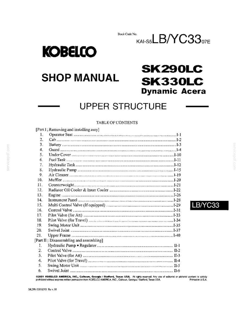 Kobelco SK290LC SK330LC Hydraulic Excavator Service Repair Workshop Manual | Instant PDF Download image 7