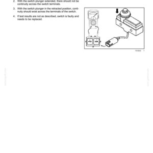 May include: Diagram of a neutral position switch test for hydrostatic transmission. The image includes a multimeter connected to the switch terminals, along with instructions for testing continuity. Text at the top reads "Electrical systems - Ground speed control".