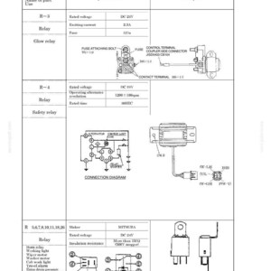 May include: A technical document page displaying specifications and connection diagrams for R-3, R-4, and R-5 through R-26 relays. The content includes electrical ratings, circuit schematics, and component illustrations for Mitsuba automotive parts.