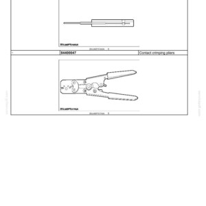 May include: Diagram of electrical tools, including a pin removal tool and contact crimping pliers. The tools are shown in a technical drawing style, with labels and specifications. The text "Electrical systems - Harnesses and connectors" is at the top.