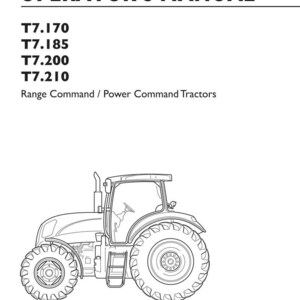 Puede incluir: Un manual del operador para tractores New Holland T7.170, T7.185, T7.200 y T7.210 Range Command / Power Command. La portada presenta un dibujo lineal en blanco y negro de un tractor, n&uacute;mero de pieza 84349902, 1&ordf; edici&oacute;n en ingl&eacute;s, diciembre de 2010.