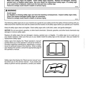 Puede incluir: Una p&aacute;gina de documento en blanco y negro titulada 2-SAFETY INFORMATION, que contiene texto sobre el mantenimiento de calcoman&iacute;as y advertencias de seguridad. Incluye dos iconos rectangulares: un libro abierto y un libro con una llave inglesa.