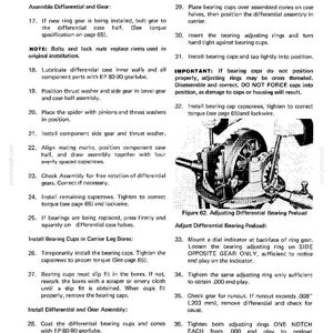 May include: A page from a DROTT CRUZ-AIR mechanical system manual. The text details steps for assembling and adjusting differential gears, including installing bearing cups and adjusting bearing preload. Includes diagrams and technical instructions.