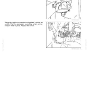 Op de afbeelding: Diagram met onderhoud van koplampen. De afbeelding toont het verwijderen van Phillips-schroeven en het vervangen van de lampassemblage. De tekst bevat instructies voor het loskoppelen en vervangen van connectoren.