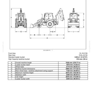 Puede incluir: Un diagrama de especificaciones t&eacute;cnicas para una retroexcavadora, que muestra vistas frontal, lateral y trasera con dimensiones etiquetadas. La tabla enumera las medidas en mil&iacute;metros, incluida una longitud total de 7030 mm y 3875 mm de altura.