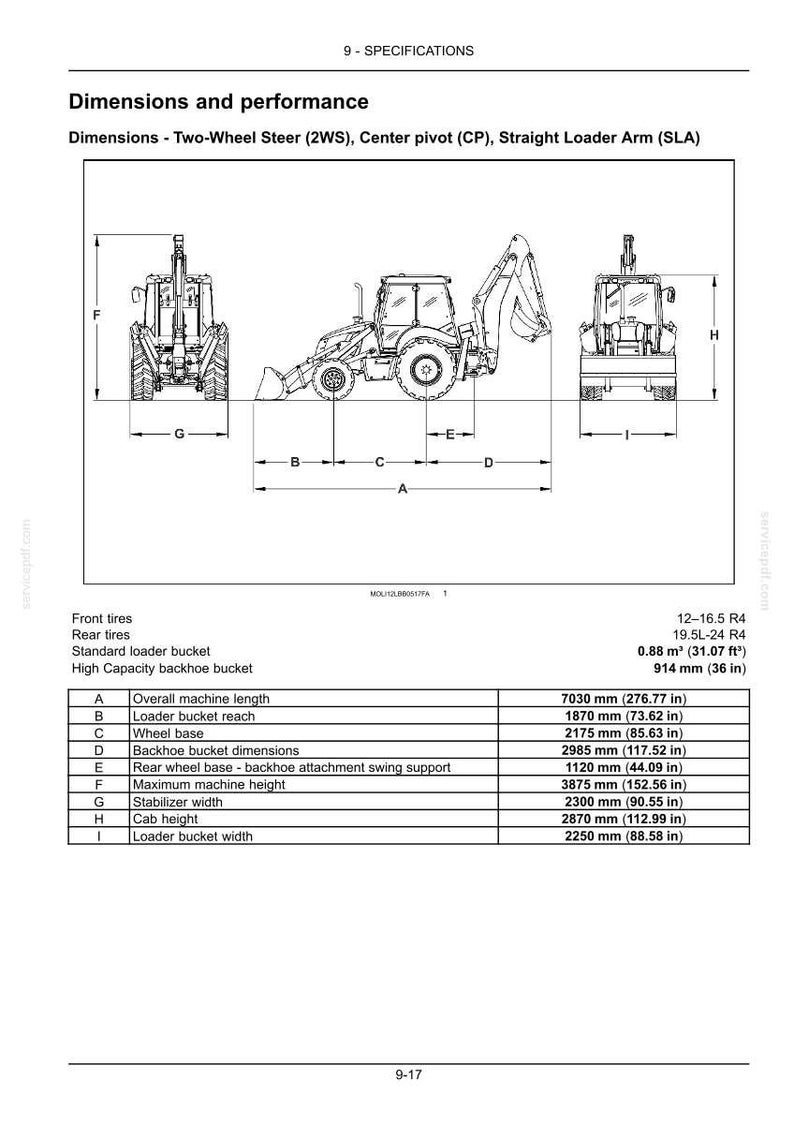 Puede incluir: Un diagrama de especificaciones t&eacute;cnicas para una retroexcavadora, que muestra vistas frontal, lateral y trasera con dimensiones etiquetadas. La tabla enumera las medidas en mil&iacute;metros, incluida una longitud total de 7030 mm y 3875 mm de altura.