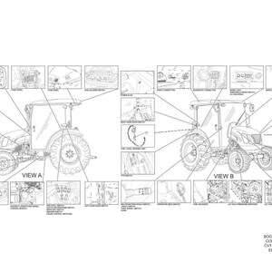 May include: Detailed black and white schematic diagram of a Boomer 3040, 3045, and 3050 compact tractor with CVT transmission and cab. The diagram includes views A and B, with labeled components and wiring details. Text includes "Electrical Schematic" and "Sheet 2 of 2."