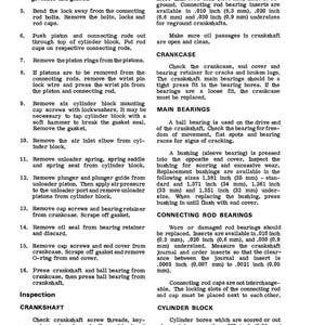 Puede incluir: P&aacute;gina de manual t&eacute;cnico con instrucciones de reparaci&oacute;n de motores. Incluye pasos para quitar e inspeccionar componentes como el regulador, los pistones y el cig&uuml;e&ntilde;al. Texto y diagramas.