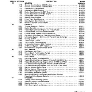 May include: Table of Contents for 2090 and 2290 Tractors, listing sections like General, Engines, Fuel System, Electrical, and Steering. Includes form numbers and is printed in the U.S.A.