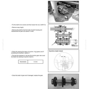 May include: Technical diagram with instructions for mechanical components. Includes close-up photos of gears, diagrams, and text instructions. The standard measurement for a component is 1.5 mm.