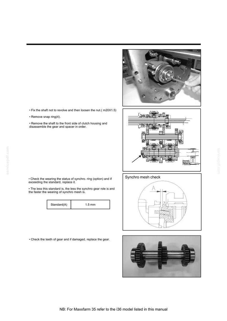 May include: Technical diagram with instructions for mechanical components. Includes close-up photos of gears, diagrams, and text instructions. The standard measurement for a component is 1.5 mm.