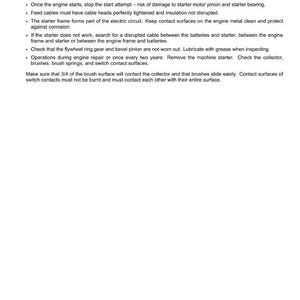 May include: A page from an electrical systems manual detailing the engine starter's static description. The text includes instructions on operation, maintenance, and troubleshooting, with bullet points and technical terms.