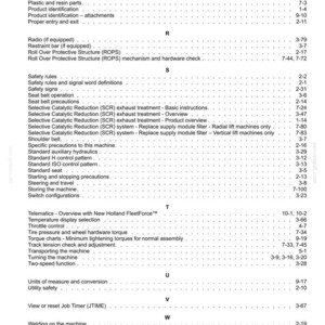 Pu&ograve; includere: Una pagina di indice in bianco e nero tratta da un manuale tecnico, che elenca argomenti da Operating Instructions a Windshield wiper and washer controls, organizzati in ordine alfabetico con i numeri di pagina a destra del documento.