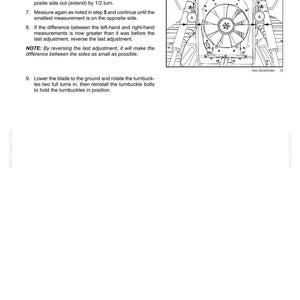 May include: A technical manual page titled 6-WORKING OPERATIONS featuring instructions for adjusting a lift cylinder and turnbuckle. It includes a black and white line drawing of machinery components labeled A, with text detailing measurement and adjustment steps.
