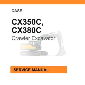 Puede incluir: Fondo blanco con encabezado y pie de p&aacute;gina naranjas. El texto dice &laquo;CASE&raquo; encima de &laquo;CX350C, CX380C Crawler Excavator&raquo;. Debajo, una ilustraci&oacute;n de una excavadora de orugas. Un rect&aacute;ngulo naranja en la parte inferior dice &laquo;SERVICE MANUAL&raquo;.