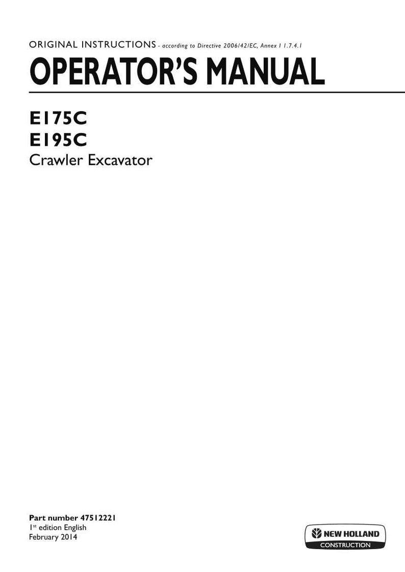 New Holland E175C, E195C Crawler Excavator Operator Owners Operation Manual | Instant PDF Download image 3