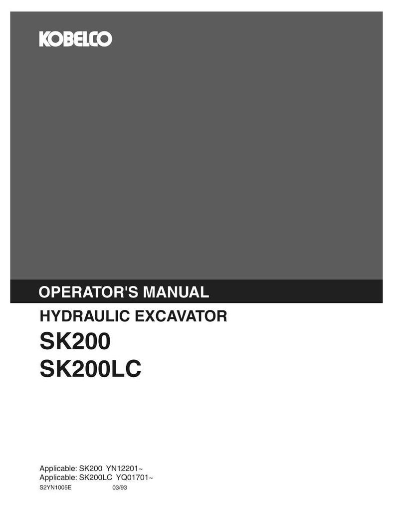 Kobelco SK200, SK200LC Hydraulic Excavator Operator Owners Operation Manual | Instant PDF Download 画像 2