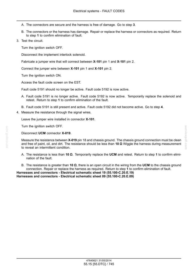 May include: A detailed technical document titled "Electrical systems - FAULT CODES" with troubleshooting steps. Includes instructions for testing circuits, checking connectors, and measuring resistance. Contains diagrams and specific fault codes.