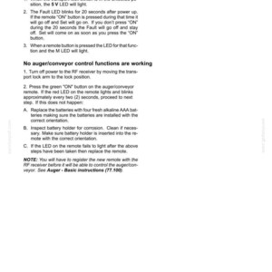 May include: A page from an electrical systems manual for an Auger receiver. The text includes instructions on how to troubleshoot the remote and receiver, including checking the LED lights and battery replacement.