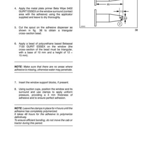 K&ouml;nnte beinhalten: Eine technische Handbuchseite mit dem Titel SECTION 90 - PLATFORM, CAB, BODYWORK - CHAPTER 1, die Anweisungen zur Anwendung der Grundierungen Betaprime 5100 und Beta Wipe 5402 sowie des Klebstoffs Betaseal 7120 enth&auml;lt, inklusive Diagramm mit Ma&szlig;en 60, 65, 7.0 und 3.0.