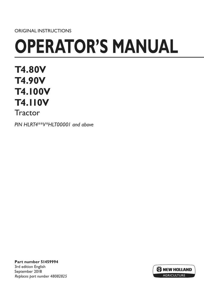Instrukcja obsługi ciągnika New Holland T4.80v, T4.90v, T4.100v, T4.110V | Natychmiastowe pobranie pliku PDF zdjęcie 3