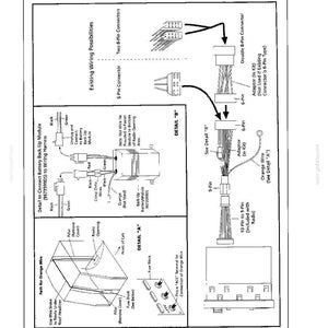 May include: Diagram showing car radio wiring accessories, including connectors, wiring harnesses, and a battery back-up module. The diagram has labels and arrows indicating connections and routing.