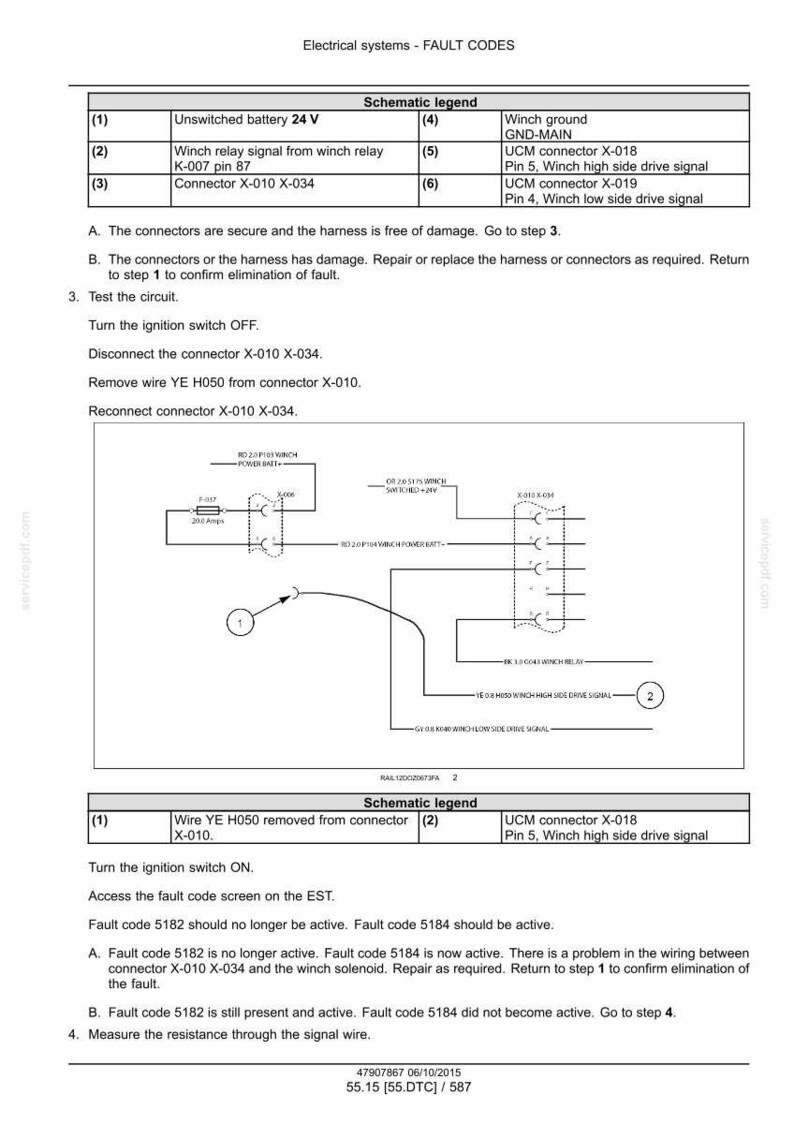 May include: Diagram of electrical system fault codes, including a schematic legend with numbered components and troubleshooting steps. Text includes instructions for testing the circuit and checking connectors. The document is dated and includes technical specifications.
