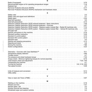 Puede incluir: Un detallado &iacute;ndice de un manual de servicio, con secciones sobre normas de seguridad, mantenimiento del motor y funcionamiento de la m&aacute;quina. El texto es negro sobre fondo blanco.