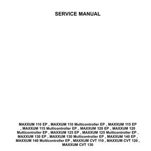 May include: A white service manual cover with the Case IH Agriculture logo in red and black. The text "SERVICE MANUAL" is centered below the logo. The bottom of the cover lists MAXXUM tractor models.