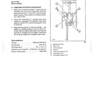 May include: A technical manual page titled Section 41 Steering Chapter 1 Hydrostatic Steering Control Valve. It includes instructions for checking rotating valve wear, test conditions, and a diagram labeled with numbered parts 1 through 7.