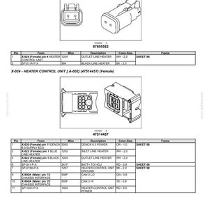 May include: Diagram of electrical connectors and wiring, labeled with part numbers and descriptions. Includes images of the connectors and a table with pin, wire, and color-size information. The text includes "Electrical systems - Harnesses and connectors."