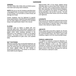 Pu&ograve; includere: Pagina di un manuale tecnico sull'hardware. Il testo fornisce informazioni tecniche, istruzioni e specifiche sull'hardware, tra cui placcatura, serraggio dei dadi e lubrificazione delle filettature.