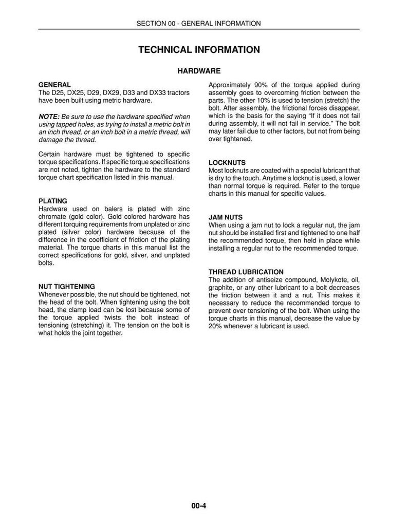 Pu&ograve; includere: Pagina di un manuale tecnico sull'hardware. Il testo fornisce informazioni tecniche, istruzioni e specifiche sull'hardware, tra cui placcatura, serraggio dei dadi e lubrificazione delle filettature.